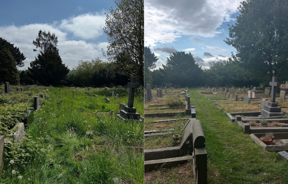 St Nicholas graveyard before and after clearance
